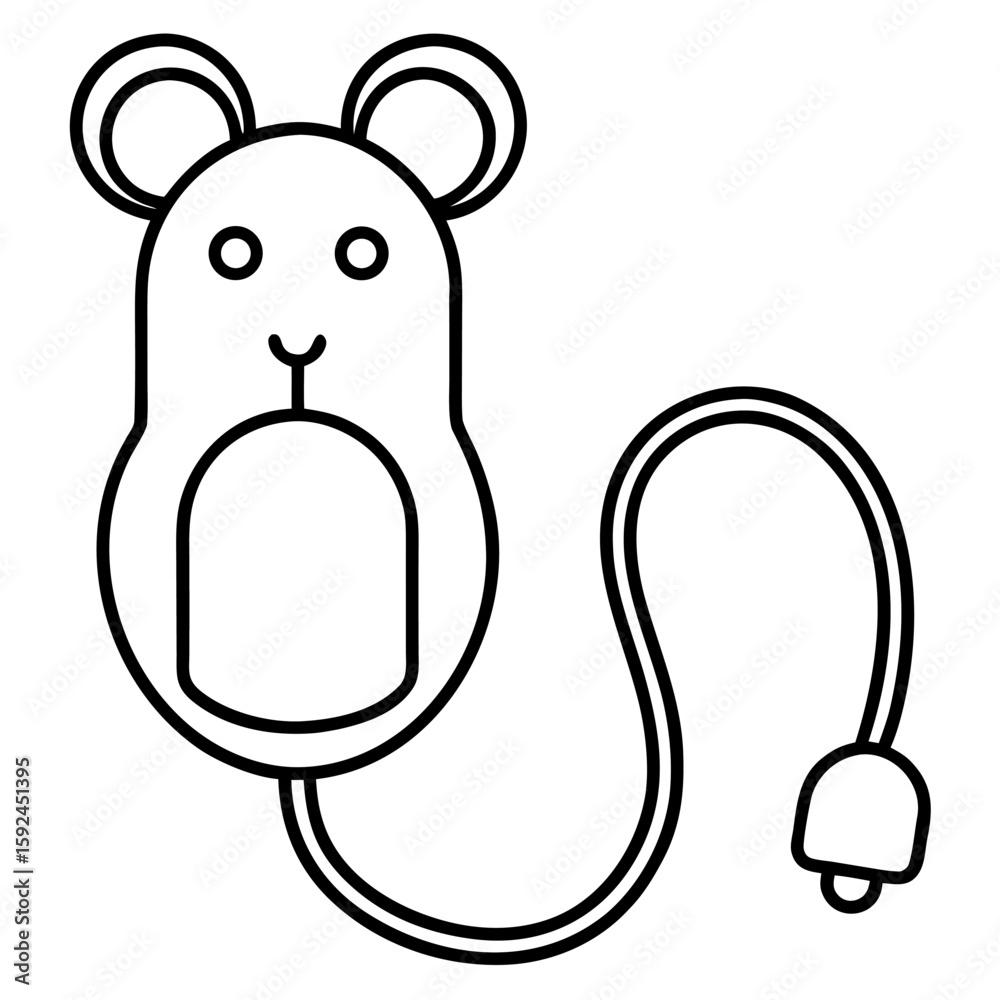 Poster minimalist computer mouse with a connecting cord presented as a single line icon