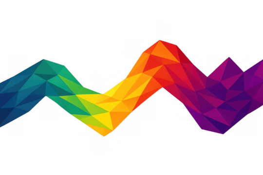 Colorful low poly wavy shape flowing on a transparent background, ideal for modern and vibrant designs