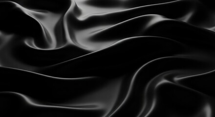 Obraz premium Abstract close-up of flowing, shiny black fabric with smooth curves and folds.