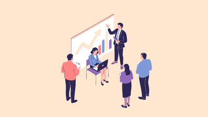 Vector Business Meeting SVG Illustration with People and Graphs in Modern Flat Style