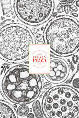 Hand Drawn Vector Pizza Design Template. Not AI Generated Illustration. Retro Pizza Banner. Old School Italian Food Background