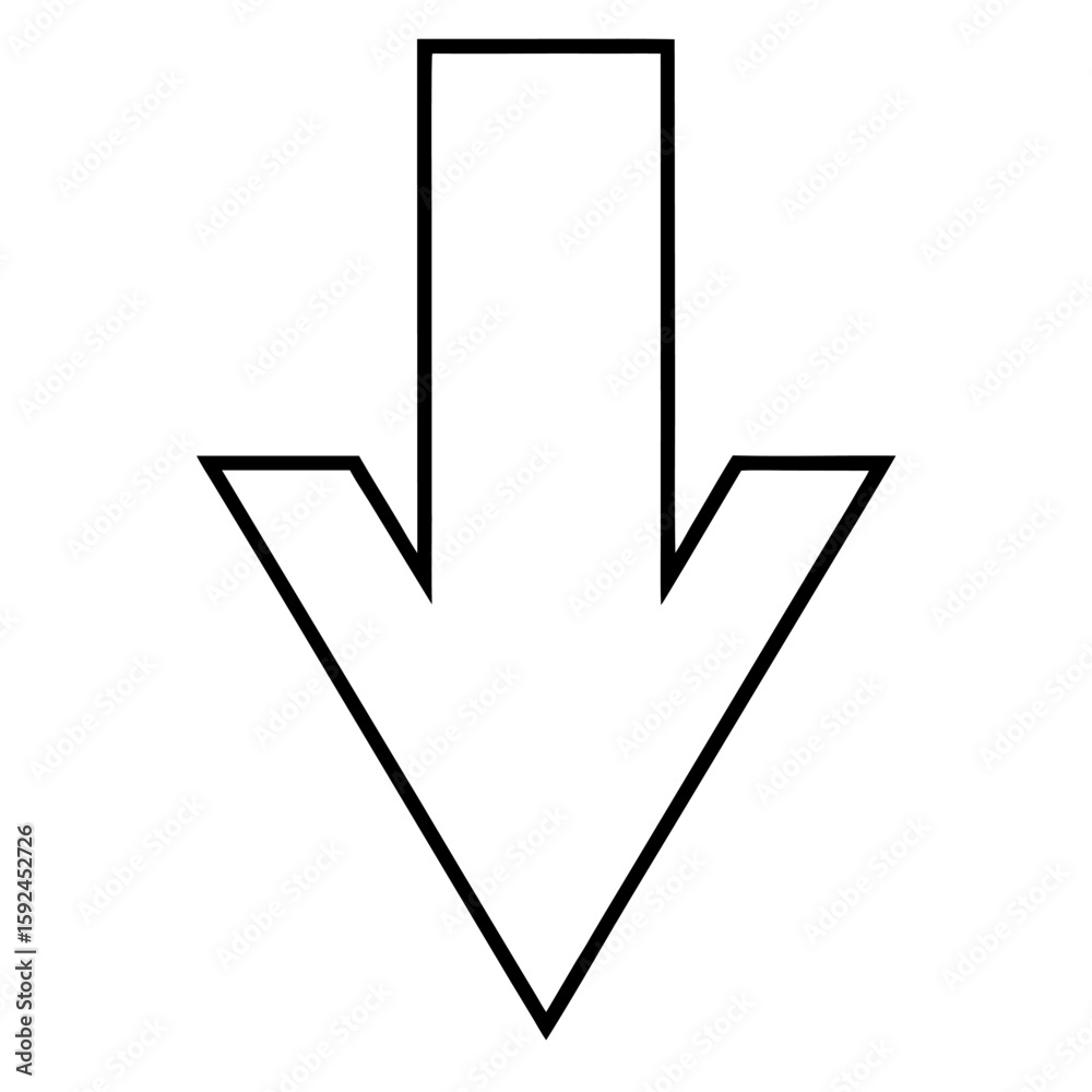 Poster simple single line downward pointing arrow icon for user interface design