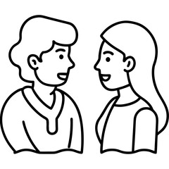 Minimalist one line drawing of two people engaged in conversation