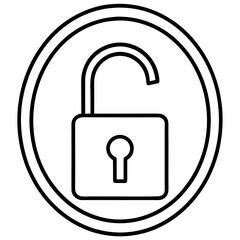 Minimalist single line drawing of an unlocked padlock icon for security and access