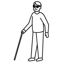 Minimalist single line illustration of a visually impaired person with a walking stick