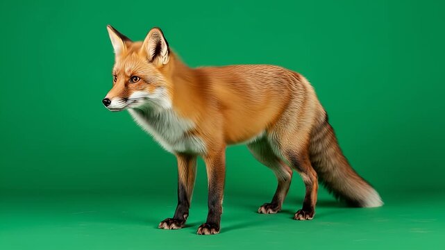 Red Fox Posing on Green Screen Background Studio Shot