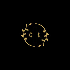 GK feminine and elegant wedding monogram initial logo with circle floral gold
