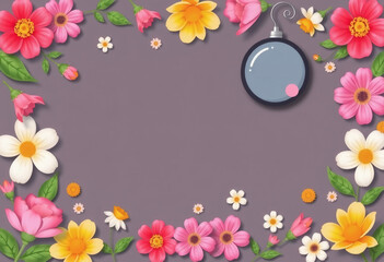 Whimsical Floral Border: Pink & Yellow Flowers, Hand-Drawn Elements, Inviting Artistic Backgrounds – Botanical Illustration with Pastel Blooms for Seasonal Greeting Cards & Creative Templates