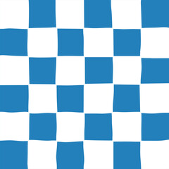 Seamless hand drawn checkered pattern with wavy blue and white squares in a grid layout. Concept of casual textile design, coastal aesthetics and playful minimalism