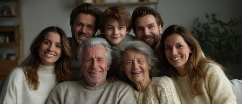 Joyful multi-generational family gathering at home - Powered by Adobe