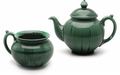 Chinese ancient green teapot and teacup 
