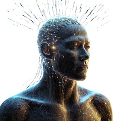 Element Isolated Transparent conceptual artwork Futuristic AI representation with digital aura PNG DIE-CUT for advertising