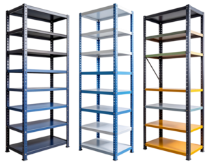  “Set of Modern Metal Storage Shelves in Bold Colors, Isolated White Cutout”