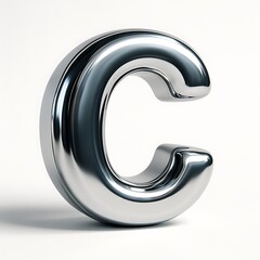 Shiny silver letter c on a white background
