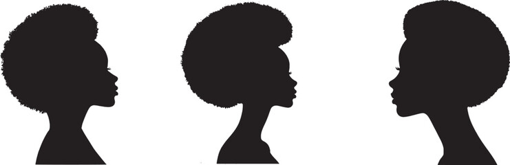 Vector illustration of a black african woman's profile head silhouette with negro hair 