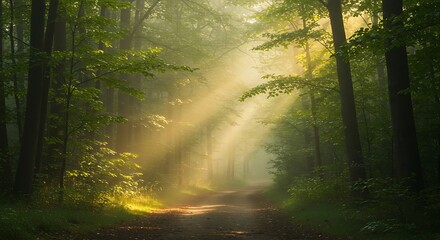Obraz premium Tranquil Light Streams Through Dense Forest Canopy A Nature's Serenity imagefx_tlc34r_via_RJ_ImageFX_Auto.jpg