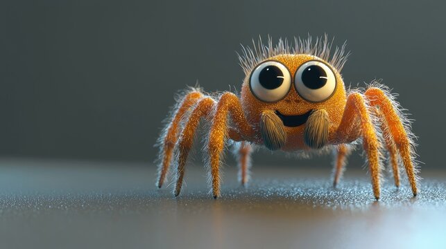 A fluffy, orange spider with big eyes.