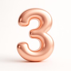 Naklejka premium Shiny rose gold balloon number three on white background