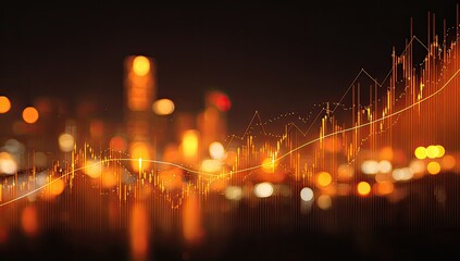 Abstract financial graph overlaying a cityscape at night