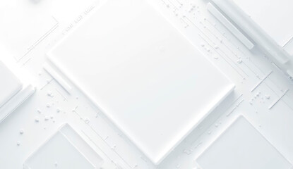 A collection of sleek, white geometric shapes creates a calm and minimalist atmosphere. Soft textures and shadows blend together, evoking serenity and modernity in the design