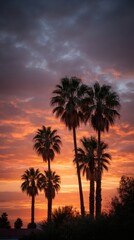 Obraz premium Palm tree silhouettes against colorful sunset sky background