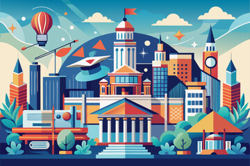 Fototapeta premium Memphis Design with Education Related Patterns vector illustration