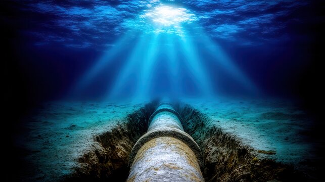 Underwater perspective of deep ocean pipeline infrastructure