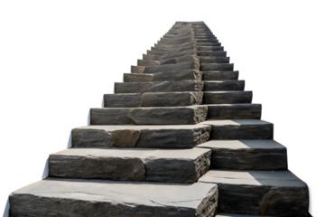 Stone staircase ascending towards light isolated on transparent background