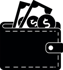 Wallet with cash and coins icon