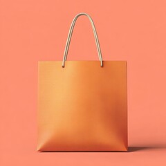 Eye-level, full shot of an empty, orange, square bag with handle on orange background and copy space