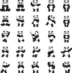 Collection of panda bears in various poses