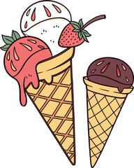 Vector illustration of a colorful ice cream cone with scoops and a waffle cone