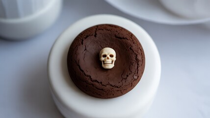 A chocolate cookie with a skull isolated on white background