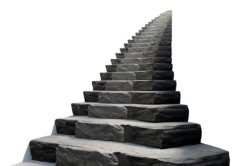 Stone staircase ascending towards a bright light isolated on transparent background