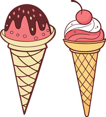 Vector illustration of a colorful ice cream cone with scoops and a waffle cone