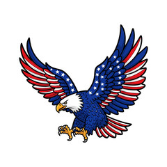 Fototapeta premium Patriotic American Bald Eagle: Powerful, Soaring, Stars and Stripes Wings, Bold Graphic Design, 4th of July, Independence Day.