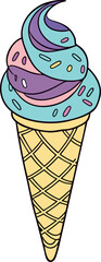 Vector illustration of a colorful ice cream cone with scoops and a waffle cone