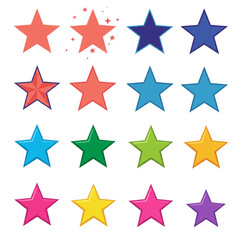 Obraz premium Colorful star collection featuring a variety of vibrant star shapes in different colors and styles suitable for design elements.