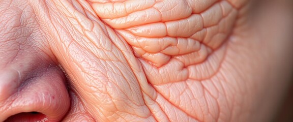 Fototapeta premium Close-up of aged skin showing wrinkles, texture changes, and thinning, dermatology, thin skin