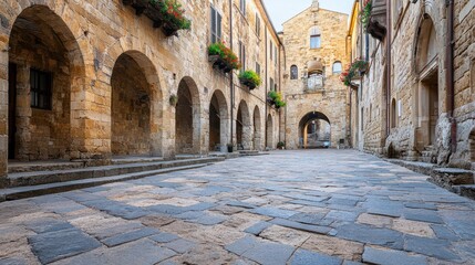 Obraz premium Ancient City Passage: A charming architectural marvel, capturing the essence of old city with stone passage, inviting viewers on a captivating journey through time