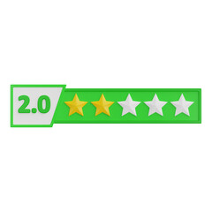 3D two star rating icon for product review