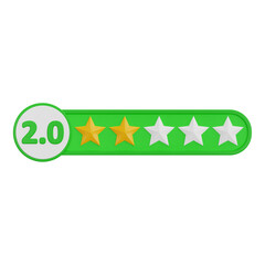 3D two star rating icon for product review