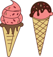 Vector illustration of a colorful ice cream cone with scoops and a waffle cone