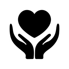 Charity or healthcare theme heart in hands black icon with transparent background  