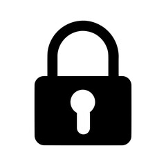 Locked padlock black icon silhouette representing safety and privacy with transparent background  