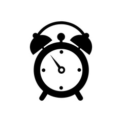 Bold alarm clock icon in black silhouette for time management theme with transparent background  