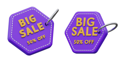 3D big sale 50 percent off promotion tag