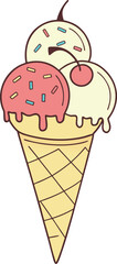 Vector illustration of a colorful ice cream cone with scoops and a waffle cone