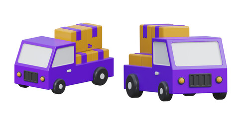 3D delivery truck with packages icon