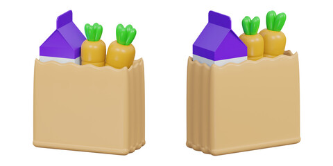 3D paper grocery bag with food icon